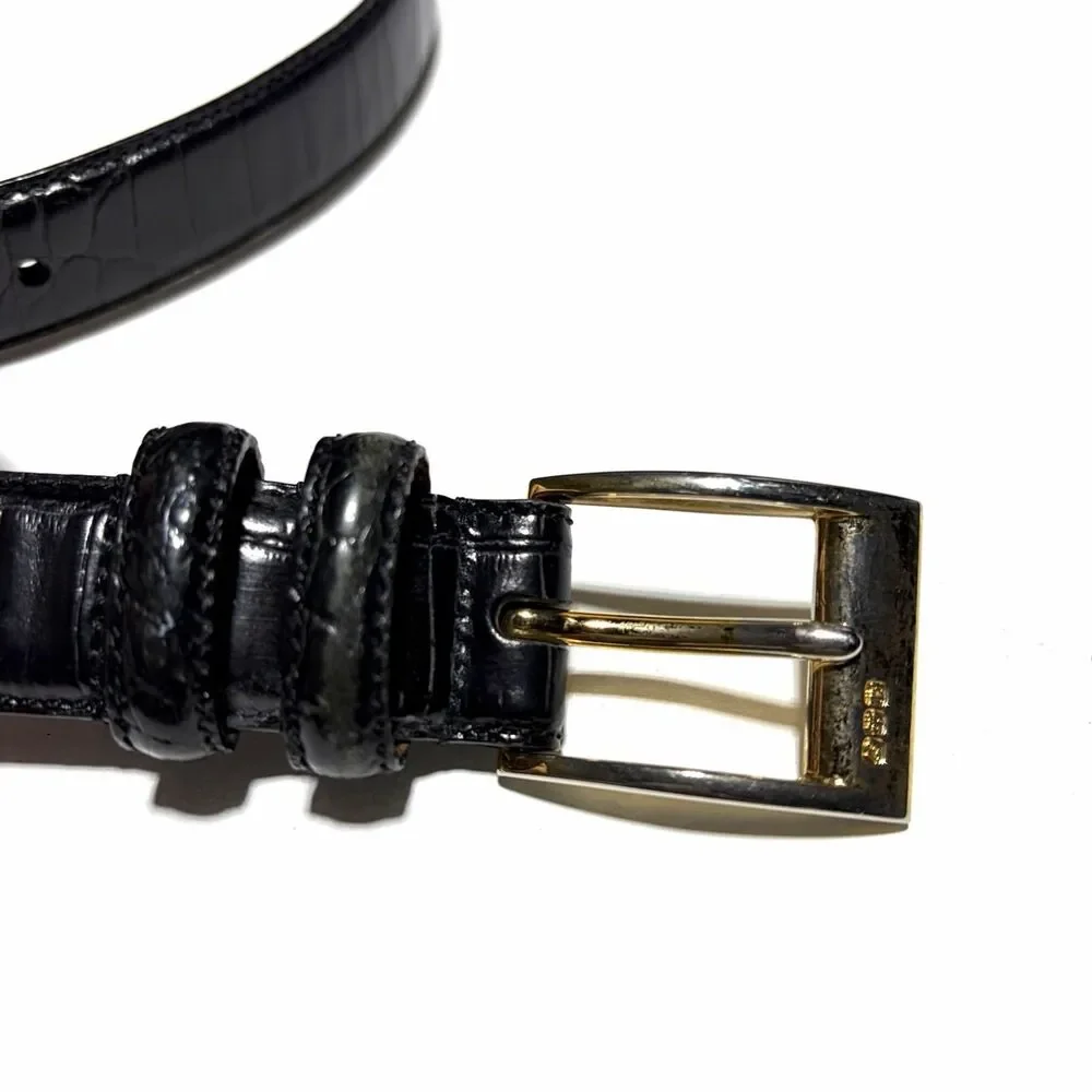 Ralph Lauren Women’s Croc Embossed Skinny Leather Belt Size L